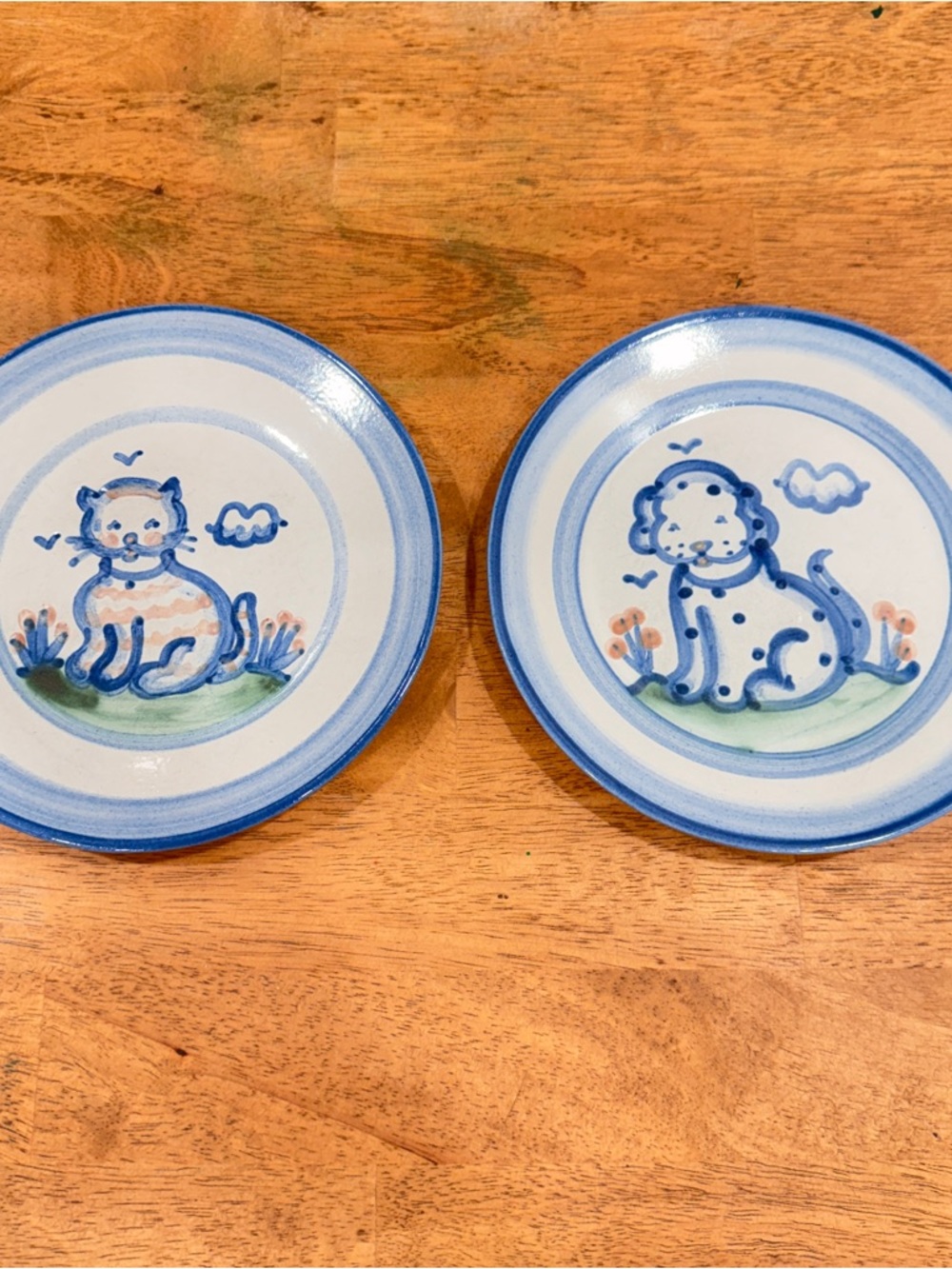 M.A. Hadley Pottery 7.75” Ceramic Plates Cat Dog Set Of 2 Dessert Salad Farm